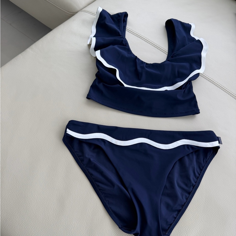 Shan Navy Blue Swim Set with White Trim